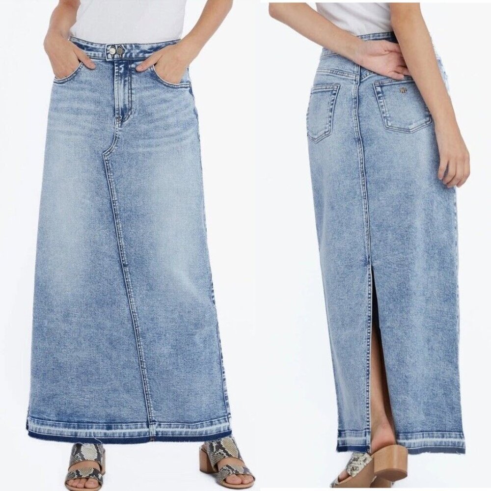 Wash Lab Selma Denim Maxi Skirt In Azure Wash Sz 28